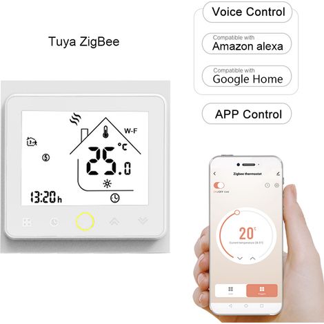 Tuya ZigBee3.0 Smartes Thermostat 5A Wöchentlich programmierbarer Temperaturregler APP-Steuerung Sprachsteuerung Kompatibel mit Alexa / Google Home für Wasser-Fußbodenheizung für Home Offices Villen,ZigBee-Thermostat, Weiss (1/5)