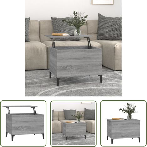 The Living Store Table basse Sonoma gris 60x44,5x45 cm Bois d'ingénierie - Table Basse - Meuble Salon - Table D'appoint - Design Moderne - Table Relevée (1/5)