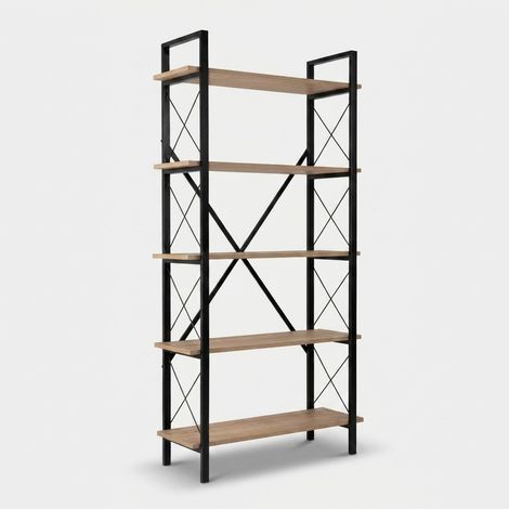 Industrielles Metallregal Elysian mit 5 schwarzen Ablageböden - Eiche