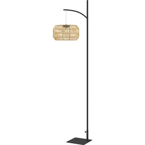 Lámpara solar de pie de ratán para exterior con sensor de luz Boho IP44 negra y amarilla