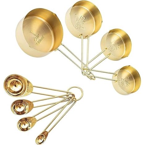 Ensemble de 8 cuillères et tasses doseuses en acier inoxydable, accessoires de cuisine pour la pâtisserie, le thé et le café (petit format). (1/5)