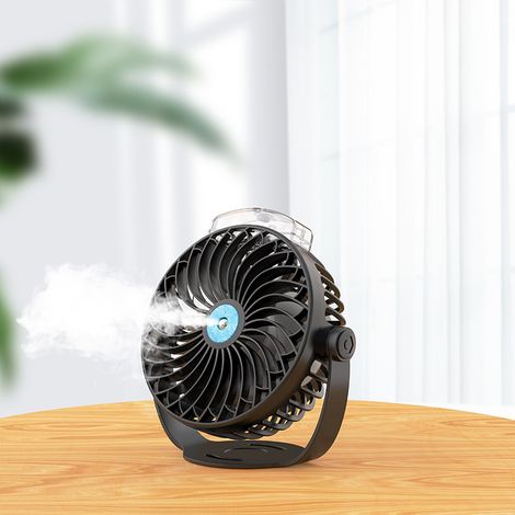 1 Ventilateur de table, 5 vitesses, moteur 3500 tr/min, rotation 360°, batterie 3000 mAh, bureau camping