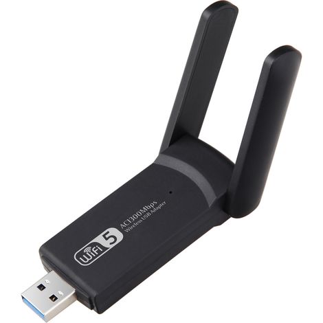 Adaptador USB WiFi para PC, adaptador de red inalámbrico USB AC300M Wi-Fi 802.11ac con banda dual de 2,4 GHz/5 GHz, antenas duales de 2 dbi de alta ganancia para computadoras de escritorio, compatible (1/4)