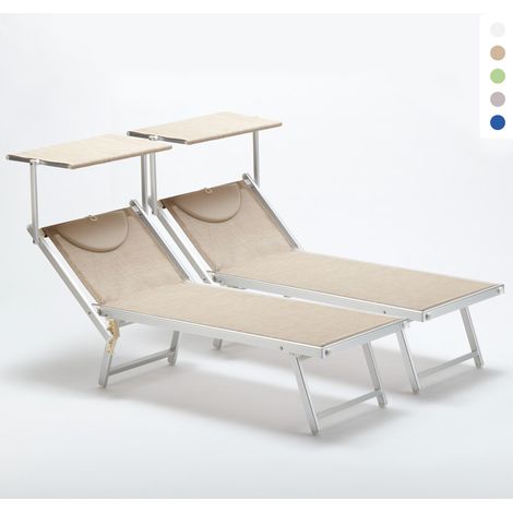 2 Lettini spiaggia mare prendisole professionali in alluminio Italia - Beige (1/5)