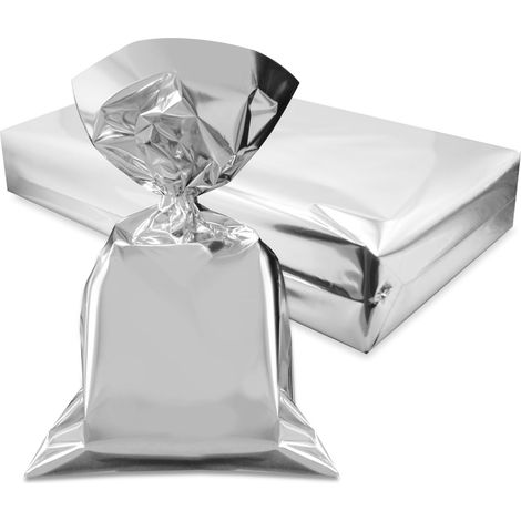 Lot de 50 enveloppes en argent métallisé pour boîte cadeau de Noël, anniversaire, nouvel an, célébration, cadeau, sacs argentés en plastique polypropylène élégants - 35 x 50 cm (1/5)
