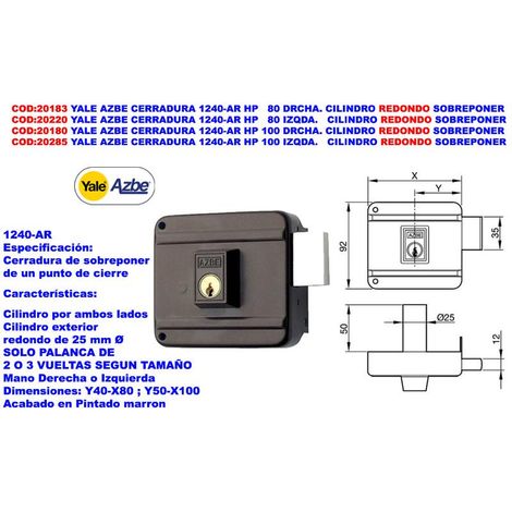 baja azbe cerradura 1240 hpr100 sobreponer dcha.solo palanca