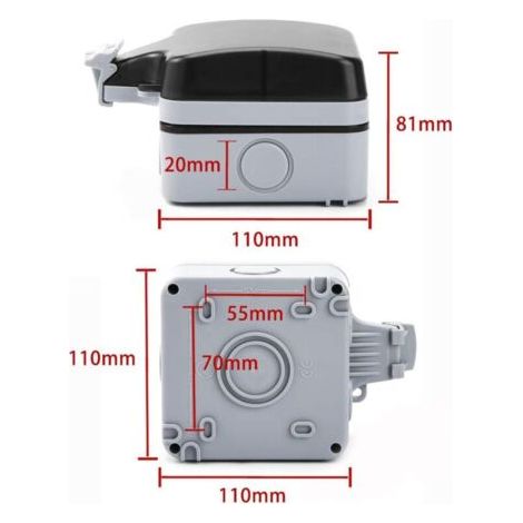 FOREHILL Prise murale extérieure avec prise USB pour l'extérieur, prise étanche IP66, prise de jardin, montage en saillie, contact de protection pour pièces humides, extérieur avec clapet (1/4)