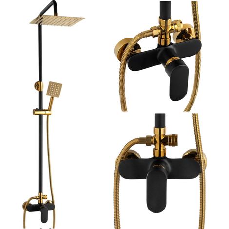 Colonne de douche Silla, système de douche avec mitigeur extérieur, design moderne, Noir/Doré
