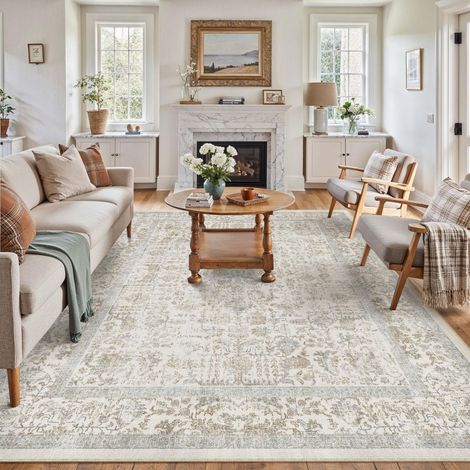 Vintage Tapis Salon 240x300cm Taupe Lavable en Machine Rug Chambre Adulte Grand Rugs,Descente de Lit, AntidéRapant Carpet,Interieur Doux Poil Ras,Salle a Manger Carpets,Bureau (1/5)