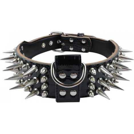 Collier pour chien en cuir clouté avec laisse, rivets en cuir PU pour chien Pit Bull - Collier pour chat en cuir durable avec clous à pointes pour races de petite, moyenne et grande taille