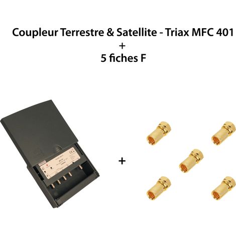 Coupleur Terrestre & Satellite - Triax MFC 401 + 5 fiches F - 4 Entrées, 1 sortie, FM / DAB-VHF / UHF / SAT, Filtre LTE 700 (1/5)