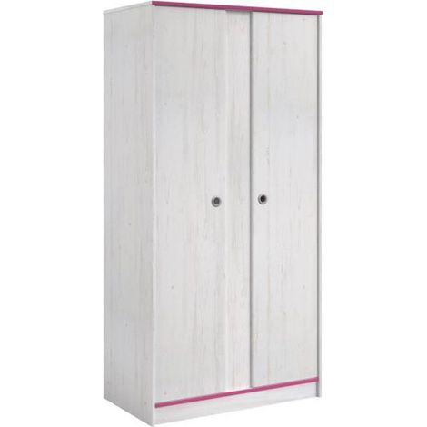 Armoire Smiley 90cm à 2 portes - blanc/rose ou blanc/bleu (1/5)