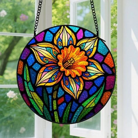 15cm Suspension Vitrail pour Fenêtre, Paysage Floral Artistique Accroche-Soleil pour Portail Décoration Maison, Ornement Accroche-Soleil Fête des Mères Anniversaire Cadeaux pour Femmes, Hommes et Mère (1/5)