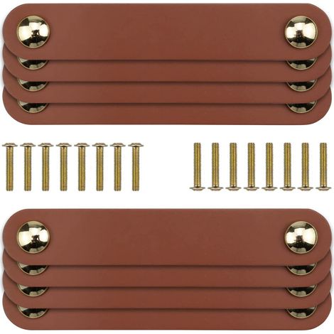 (Marrón) 8 piezas de manijas de cuero, manijas de cuero para cajones, manija de cuero para manija de gabinete de cocina, con tornillos de 22 mm, para muebles de baño de cocina, gabinetes, armarios (1/5)