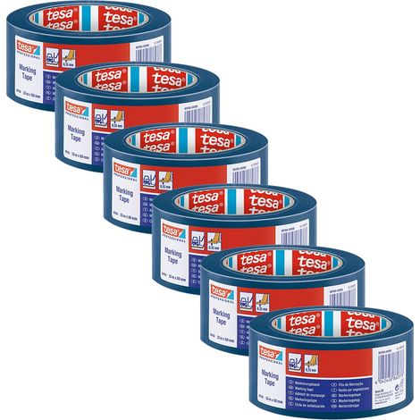 tesa 60760 nastro per marcatura pavimenti in PVC morbido, confezione da 6, per etichettatura temporanea di aree di lavoro interne Blu, 33 m x 5 cm ciascuno (1/3)
