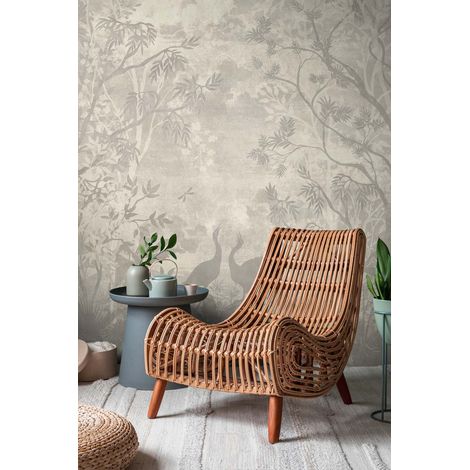 Papier peint intissé Japonais & asiatique Beige, Crème, Gris - 3,71 x 2,8 m (1/3)