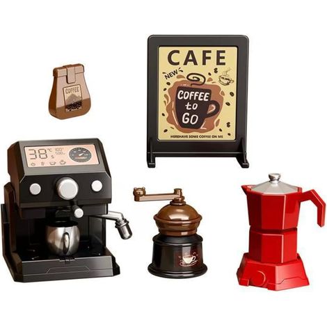 Ensemble de machines à café miniatures - 5 pièces - Accessoires pour café avec machine à expresso - Moulin à café - Cafetière moka - Meubles miniatures - Vaisselle de jardin - Mini magasin (1/5)