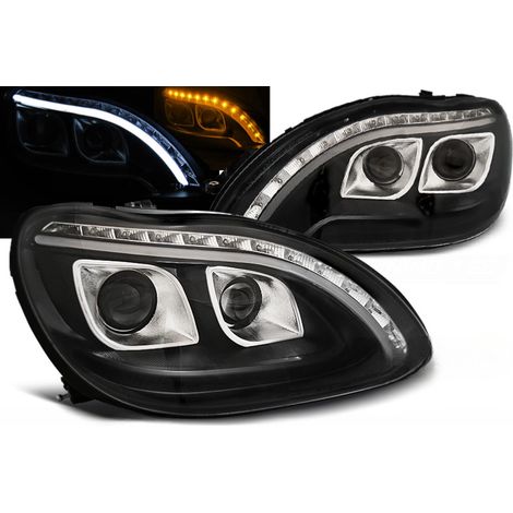 Paire de feux phares Mercedes classe S W220 de 1998 a 2005 Daylight led LTI noir-27361539 (1/3)