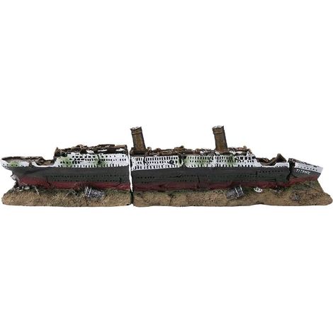 Ornements d'épave, Bateau de Bateau d'aquarium, Ornement de décoration de Naufrage du Titanic en résine, adapté pour la crevette de Poisson d'aquarium de réservoir d'eau à la Maison (1/5)