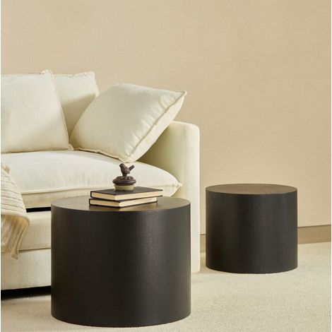 Table basse gigogne ronde 48x48x38 + 38x38x32 cm noire en MDF avec plateau résistant et gain de place (1/5)