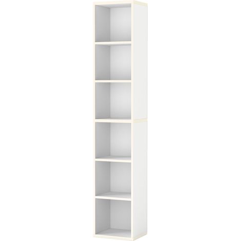 Slim Wooden Bookcase White Storage Shelf Organizer for Home Office
