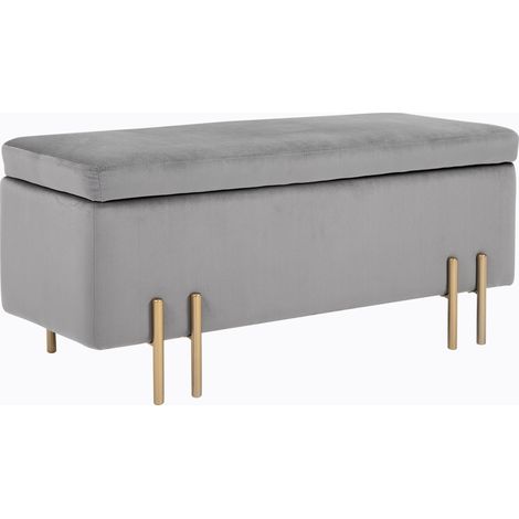 Homcom – Banc d'entrée contemporain en velours gris clair – Coffre de rangement 100x40x42cm – Pieds en métal doré – Design moderne