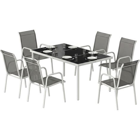 Outsunny Set da Giardino 7 Pezzi con 6 Sedie Impilabili, Grigio (1/5)
