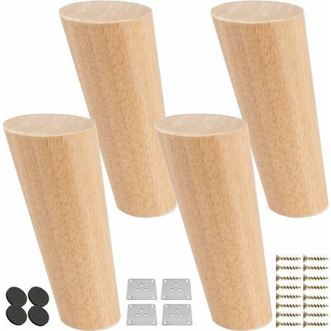 25CM Pieds De Meubles En Bois, 4 PCS Pieds De Table Inclinés Coniques Avec Plaque de Montage & Vis,Remplacement Pieds De Lit En Chêne Pour Canapé Chaise Cabinet Fauteuil Armoire,Naturel Vernis,de DEB (1/5)