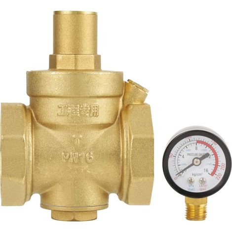 DN50 Water Pressure Regulator, Pressure Reducing Valve, Brass Adjustable Water Reducing Valve with Pressure Gauge Meter 1.6MPa, For Faucet Water Supply Equipment (1/5)
