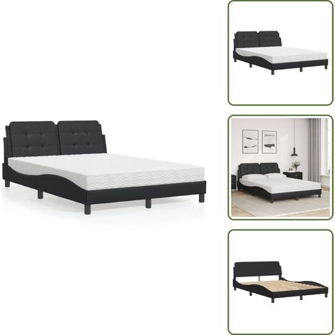 Lit avec matelas noir 140x190 cm similicuir - Lit Double - Lit Plateforme - Lit Design - Lit Moderne - Literie (1/5)
