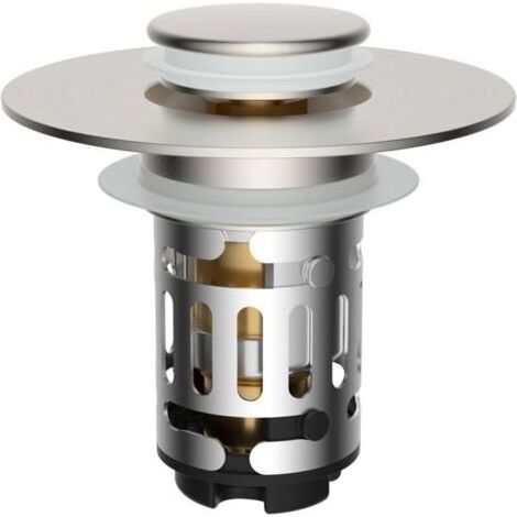 Bouchon Lavabo Salle de Bain avec Filtre,Bouchon Baignoire Universel à Noyau en Laiton à Pousser avec Filtre Amovible,Bonde Lavabo 25-46mm,Remplaçant de Bouchon de Vidage,Nickel Brossé. (1/5)