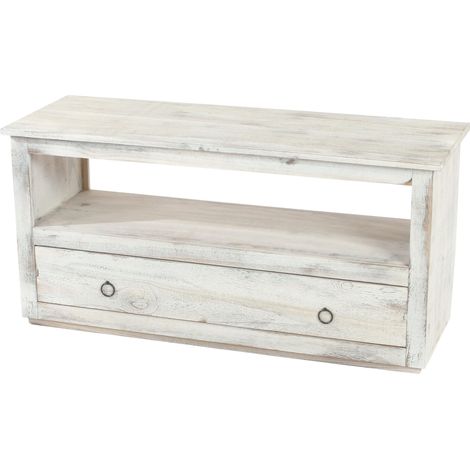 Mobile porta TV con cassetto contenitore stile vintage in legno bianco 040005045
