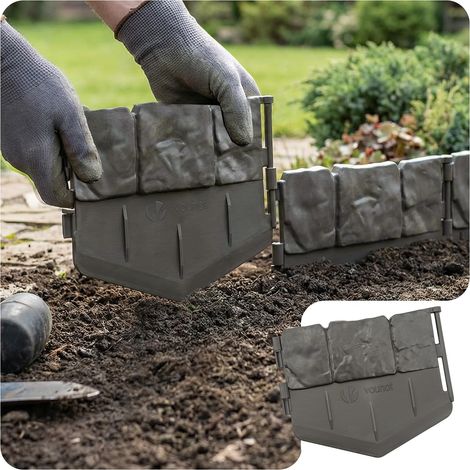 Bordure de Jardin Imitation Pierre 10.7m Ultra Résistant sans Tranchées à Creuser Clôture Gazon Décorative Facile à Installer pour Allée Pelouse Parterre Lot de 70pcs Gris (1/5)