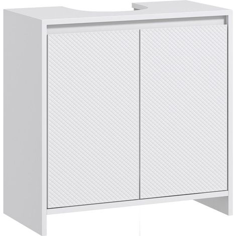 Meuble sous vasque 2 portes avec étagère réglable armoire de rangement pour lavabo 60l x 30P x 60H cm blanc (1/2)