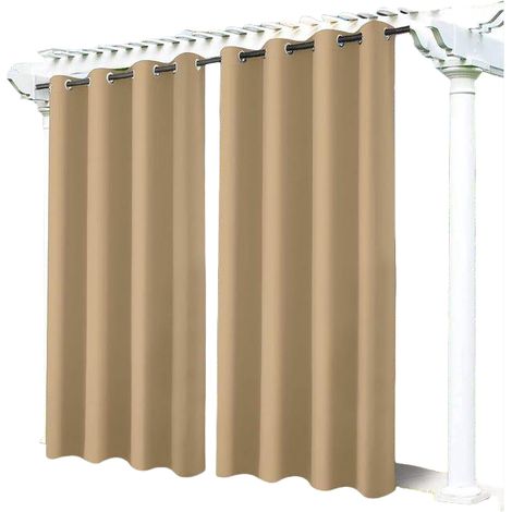 Extérieurs jardin patio rideaux occultants coupe-vent protection UV et anti-moisissure, isolants, largeur 132 cm x hauteur 213 cm, 2 panneaux, beige (1/3)