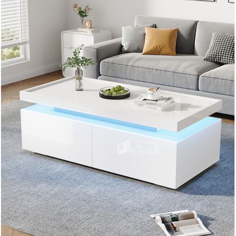 Tisch Wohnzimmertisch Aufbewahrung 95 45 35 cm Weiß OKMYHOME (1/5)
