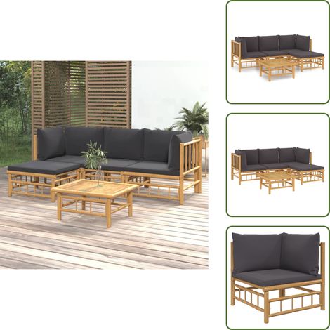 Cojines para sofás - vidaXL Set de muebles de jardín 5 piezas bambú con cojines gris oscuro - Muebles de bambú
