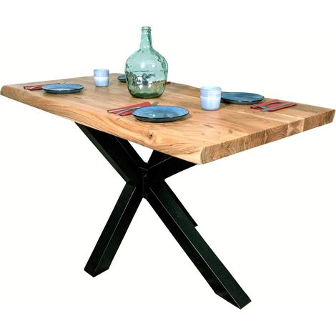 Esstisch Baumkante massiv Akazie Natur 180 x 90 Spider-Gestell schwarz CALI (1/5)