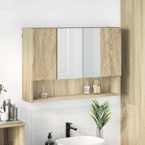 Armoire de Rangement Miroir Chêne Sonoma 80 x 17 x 55 cm Bois d'Ingénierie, Design Moderne (1/5)