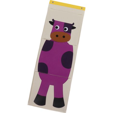Wandmontierte Aufbewahrungstasche, 3-lagig, für Kleiderschrank, Kinderbett, mit Cartoon-Tiermotiv aus Filz, zum Aufhängen über der Tür, Rindermotiv, 100,5 x 34,7 cm (1/5)