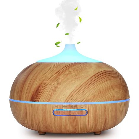 300ML Diffuseur Huiles Essentielles Electrique, Humidificateur d'air Ultrasonique Arrêt Automatique / 7 Lumières de Couleur / 3 Réglages de Minuterie, Bureau, Chambre, Yoga, Grain de Bois Clair (1/5)