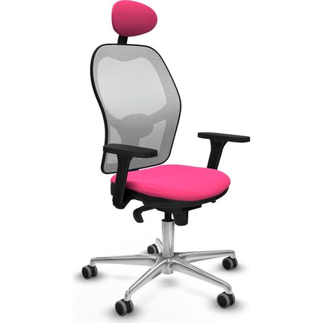 Jorquera sincro malla blanca similpiel rosa brazos 3D base aluminio cabecero fijo ruedas 65mm engomada (1/5)
