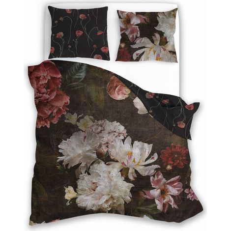 Linge de lit en satin 140x200 cm, imprimé numériquement, motif fleurs nobles (1/5)