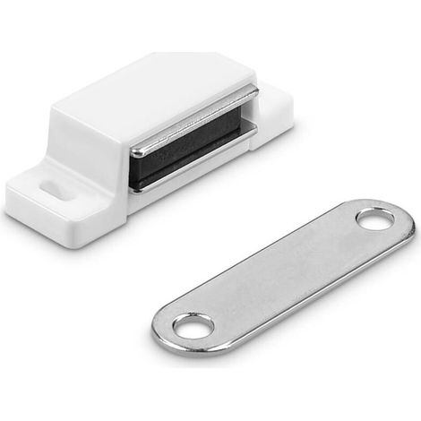 10x loquet magnétique porte - Loqueteau aimanté pour porte armoire - Fermeture aimant pour meuble avec plaquette - Force de maintien 14 kg (1/5)