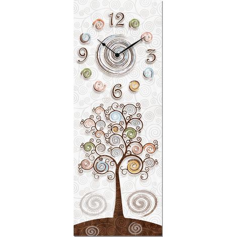 Lupia - Orologio da parete Decorativo in legno CLOCKART Albero della vita con stampa in alta qualita' 30x80 cm Tree White (1/4)