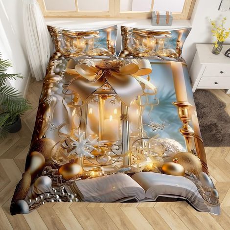 Enfants Noël 140x200 Literie Set Garçons Filles Joyeux Noël Housse de Couette Bonne Année Parure de Lit Décorations de Noël Couvre Lit Réveillon de Noël Literie - 140x200cm + 1 Taie Oreiller 65x65cm (1/5)