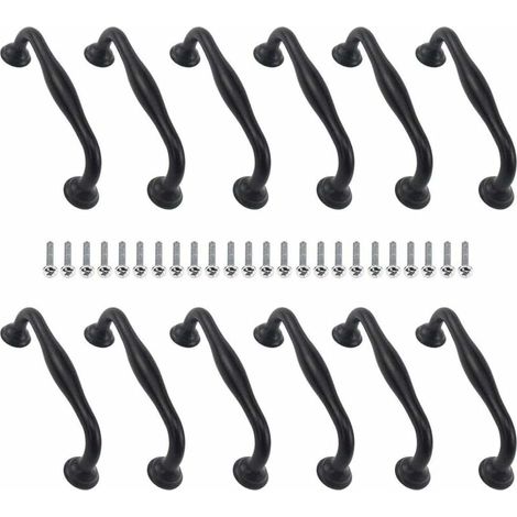 12-Piece Furniture Handle Set, Cabinet Handles, Black Kitchen Furniture Handles, 128mm Hole Spacing, Includes 24 Screws, For Doors, Drawers, Furniture, and Cabinets