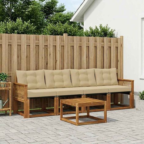 vidaXL Conjunto de sofás de exterior 5 uds. Natural y Beige (1/5)