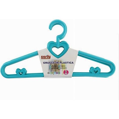 Cleafe - Set 5 Pz Grucce Stampelle Con Cuori Appendiabiti Plastica Celeste Vestiti 87678 - (1/2)