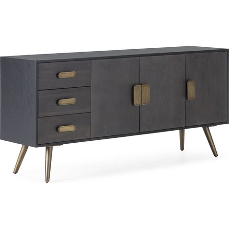 Buffet élégant chêne et métal noir doré - Noir profond avec touches dorées et brun (1/5)